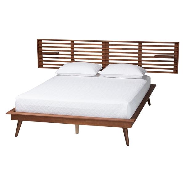 baxton studio Baxton Studio Elvina Mid-Century Transitional Ash Walnut Wood King Size Platform Bed with Built-In Shelves
