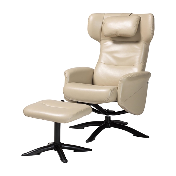 baxton studio Baxton Studio Elwood Modern Beige Faux Leather 2-Piece Lounge Chair and Footrest Set