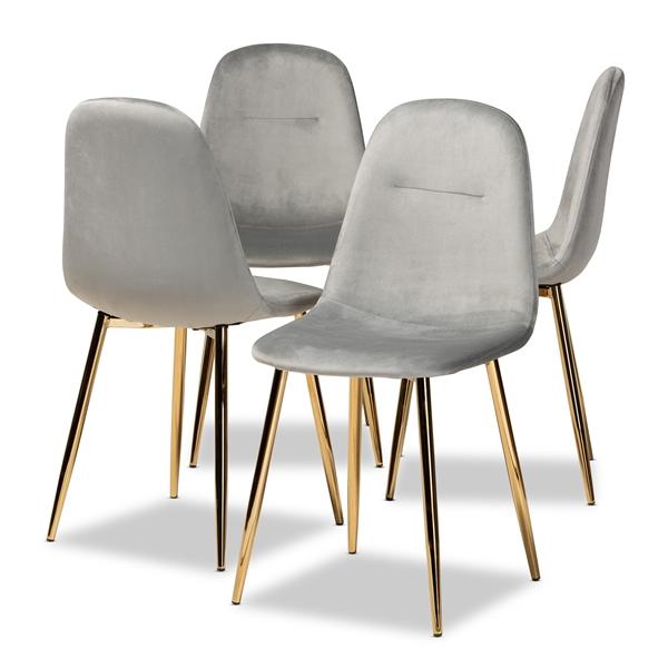 baxton studio Baxton Studio Elyse Glam and Luxe Grey Velvet Fabric Upholstered Gold Finished 4-Piece Metal Dining Chair Set