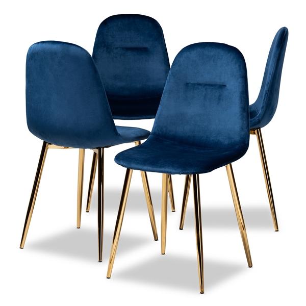 baxton studio Baxton Studio Elyse Glam and Luxe Navy Blue Velvet Fabric Upholstered Gold Finished 4-Piece Metal Dining Chair Set