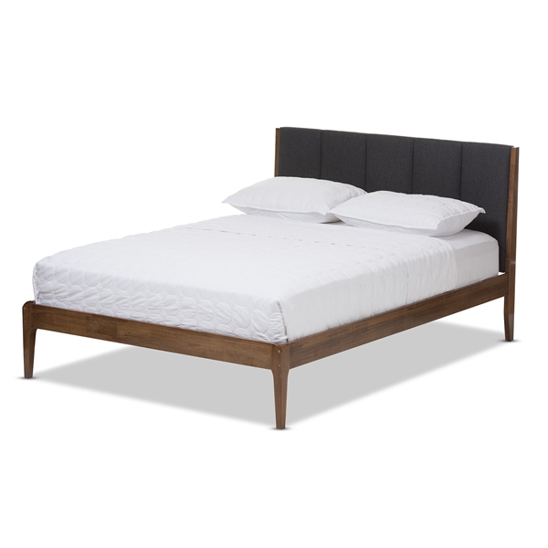baxton studio Baxton Studio Ember Mid-Century Dark Grey Fabric and Medium Brown Finish Wood Queen Size Platform Bed
