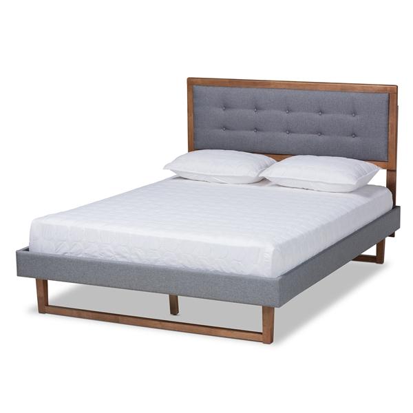 baxton studio Baxton Studio Emele Modern Transitional Dark Grey Fabric Upholstered and Ash Walnut Brown Finished Wood Full Size Platform Bed