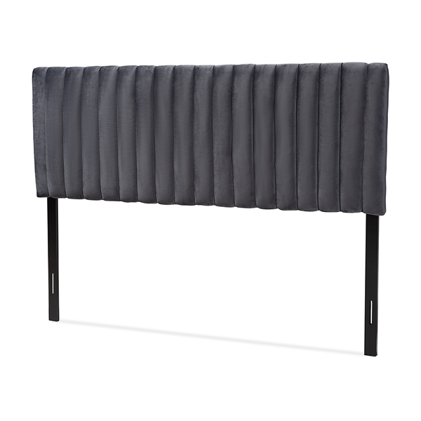 baxton studio Baxton Studio Emile Modern and Contemporary Grey Velvet Fabric Upholstered and Dark Brown Finished Wood Queen Size Headboard