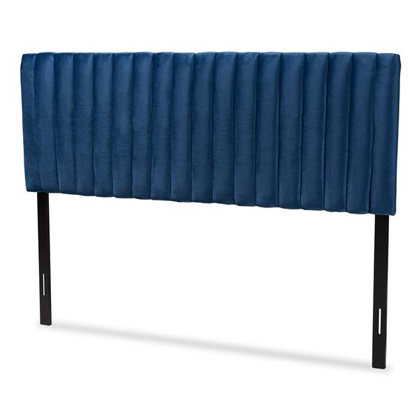 baxton studio Baxton Studio Emile Modern and Contemporary Navy Blue Velvet Fabric Upholstered and Dark Brown Finished Wood Queen Size Headboard