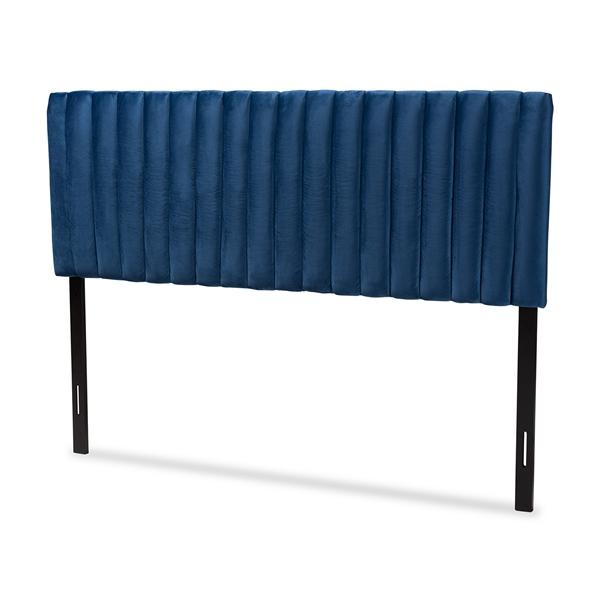 baxton studio Baxton Studio Emile Modern and Contemporary Navy Blue Velvet Fabric Upholstered and Dark Brown Finished Wood Full Size Headboard