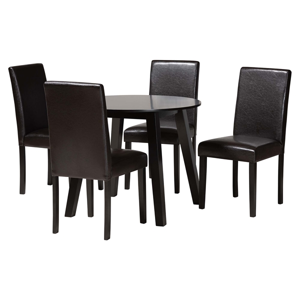 baxton studio Baxton Studio Emine Modern Dark Brown Faux Leather and Espresso Brown Finished Wood 5-Piece Dining Set