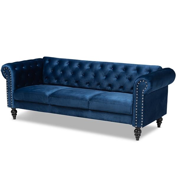 baxton studio Baxton Studio Emma Traditional and Transitional Navy Blue Velvet Fabric Upholstered and Button Tufted Chesterfield Sofa