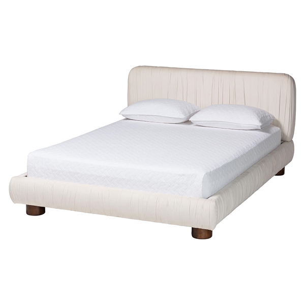 baxton studio Baxton Studio Emsley Luxe Ivory Pleated Velvet Queen Size Platform Bed