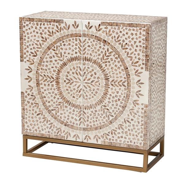 baxton studio Baxton Studio Ercilia Modern Bohemian White and Rustic Brown Mother of Pearl Storage Cabinet