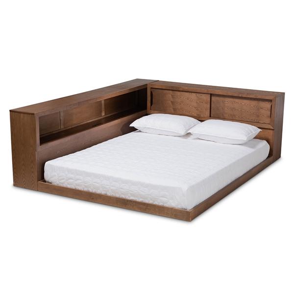 baxton studio Baxton Studio Erie Modern Rustic and Transitional Walnut Brown Finished Wood Queen Size Platform Storage Bed with Built-In Outlet