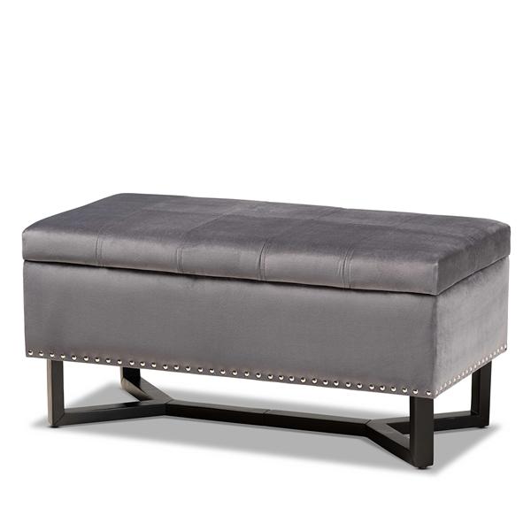 baxton studio Baxton Studio Esther Modern and Contemporary Grey Velvet Fabric Upholstered and Dark Brown Finished Wood Storage Ottoman