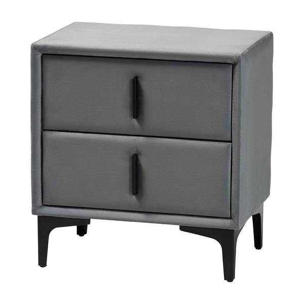 baxton studio Baxton Studio Etienne Modern Slate Grey Velvet 2-Drawer Nightstand