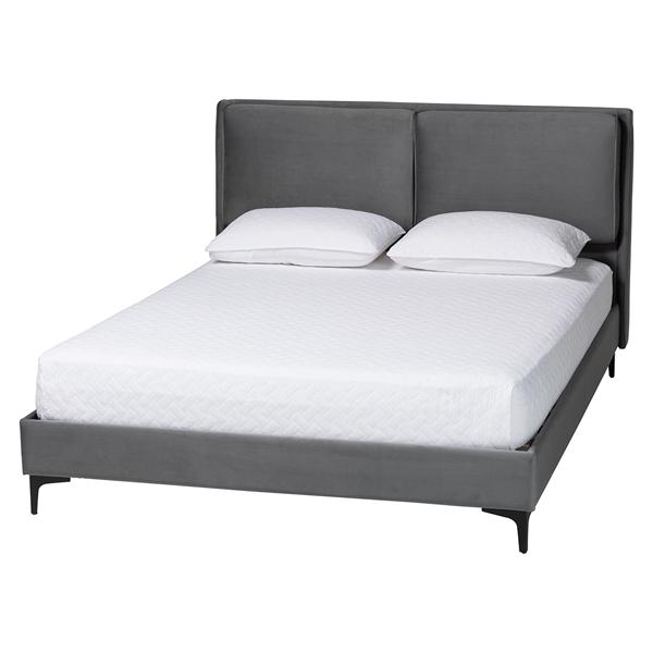baxton studio Baxton Studio Etienne Modern Slate Grey Velvet Queen Platform Bed