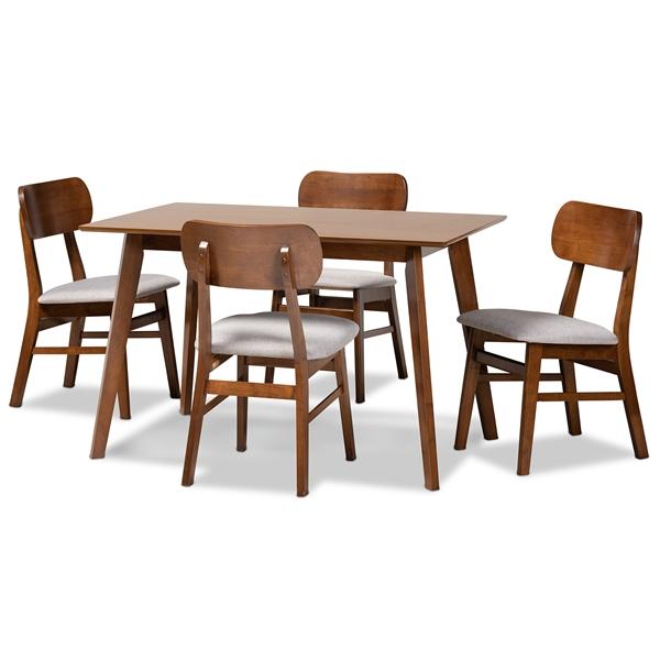 baxton studio Baxton Studio Euclid Mid-Century Modern Grey Fabric Upholstered and Walnut Brown Finished Wood 5-Piece Dining Set