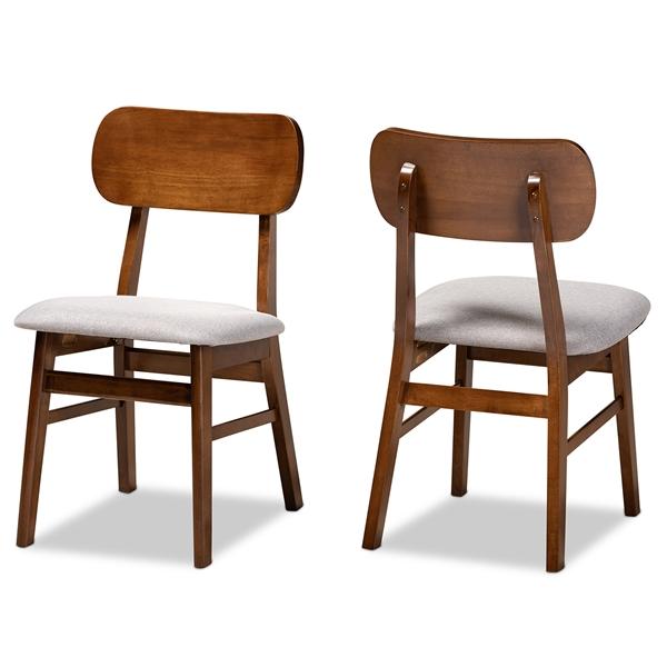 baxton studio Baxton Studio Euclid Mid-Century Modern Grey Fabric Upholstered and Walnut Brown Finished Wood 2-Piece Dining Chair Set
