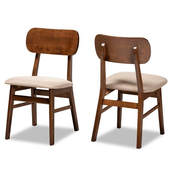 baxton studio Baxton Studio Euclid Mid-Century Modern Sand Fabric Upholstered and Walnut Brown Finished Wood 2-Piece Dining Chair Set
