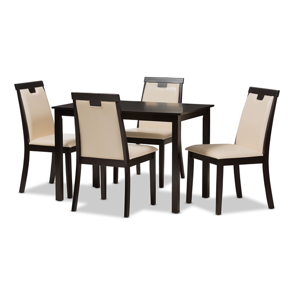 baxton studio Baxton Studio Evelyn Modern and Contemporary Beige Faux Leather Upholstered and Dark Brown Finished 5-Piece Dining Set