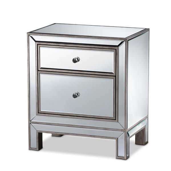 baxton studio Baxton Studio Fadri Contemporary Glam and Luxe Mirrored 2-Drawer End Table