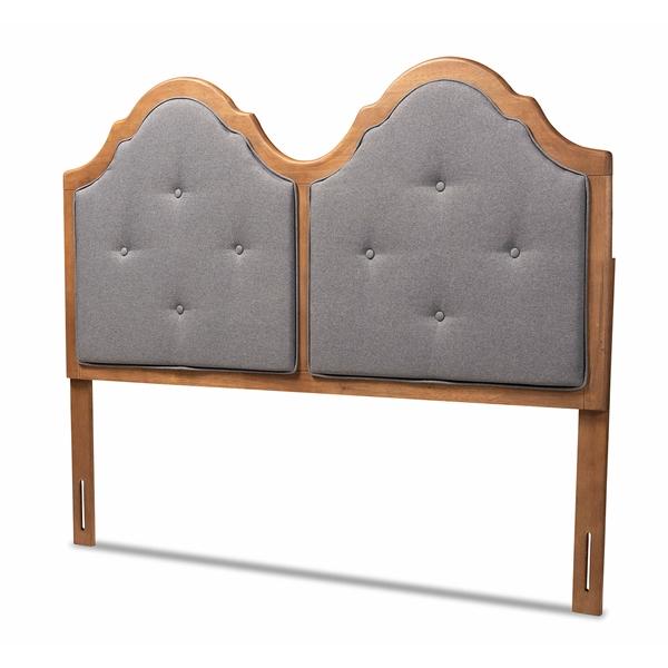 baxton studio Baxton Studio Falk Vintage Classic Traditional Dark Grey Fabric Upholstered and Walnut Brown Finished Wood Queen Size Arched Headboard