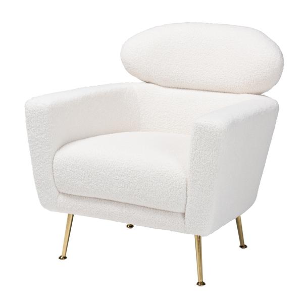 baxton studio Baxton Studio Fantasia Modern and Contemporary Ivory Boucle Upholstered and Gold Metal Armchair