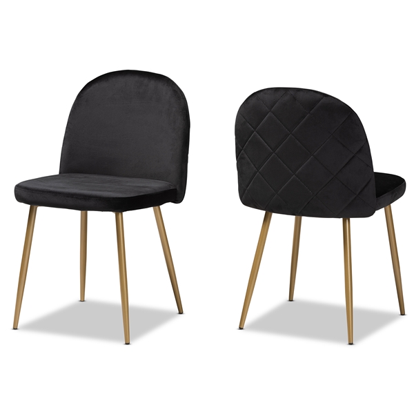baxton studio Baxton Studio Fantine Modern Luxe and Glam Black Velvet Fabric Upholstered and Gold Finished Metal 2-Piece Dining Chair Set