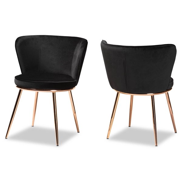 baxton studio Baxton Studio Farah Modern Luxe and Glam Black Velvet Fabric Upholstered and Rose Gold Finished Metal 2-Piece Dining Chair Set