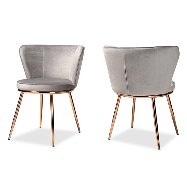 baxton studio Baxton Studio Farah Modern Luxe and Glam Grey Velvet Fabric Upholstered and Rose Gold Finished Metal 2-Piece Dining Chair Set