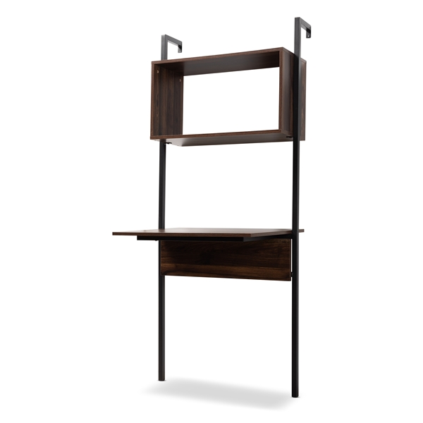 baxton studio Baxton Studio Fariat Modern Industrial Walnut Brown Finished Wood and Black Metal Display Shelf with Desk