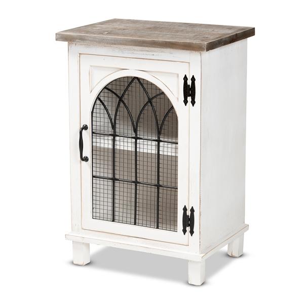 baxton studio Baxton Studio Faron Classic and Traditional Farmhouse Two-Tone Distressed White and Oak Brown Finished Wood 1-Door End Table