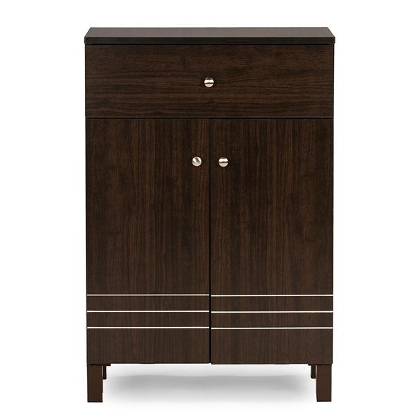 baxton studio Baxton Studio Felda Dark Brown Modern Shoe Cabinet with 2 Doors and Drawer