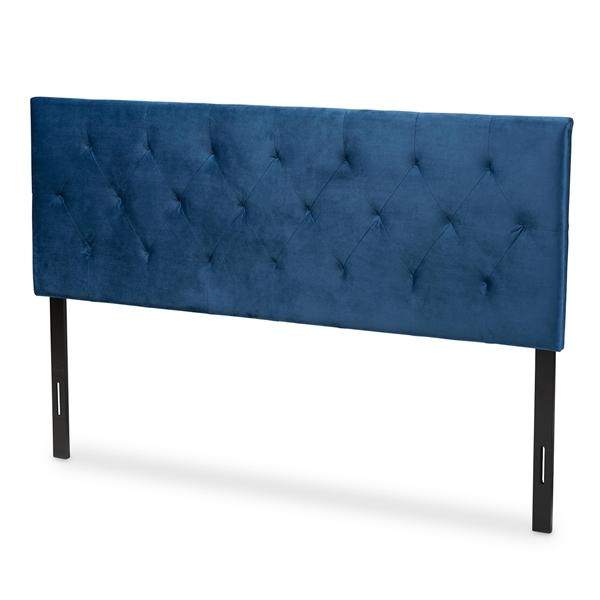 baxton studio Baxton Studio Felix Modern and Contemporary Navy Blue Velvet Fabric Upholstered King Size Headboard