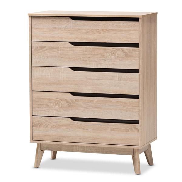 baxton studio Baxton Studio Fella Mid-Century Modern Two-Tone Oak and Grey Wood 5-Drawer Chest