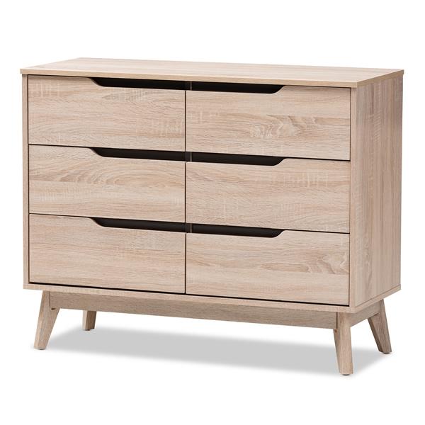 baxton studio Baxton Studio Fella Mid-Century Modern Two-Tone Oak and Grey Wood 6-Drawer Dresser