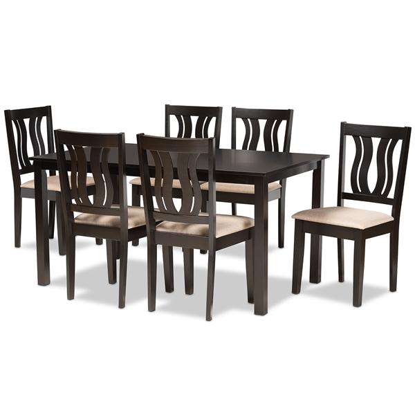 baxton studio Baxton Studio Fenton Modern and Contemporary Sand Fabric Upholstered and Dark Brown Finished Wood 7-Piece Dining Set