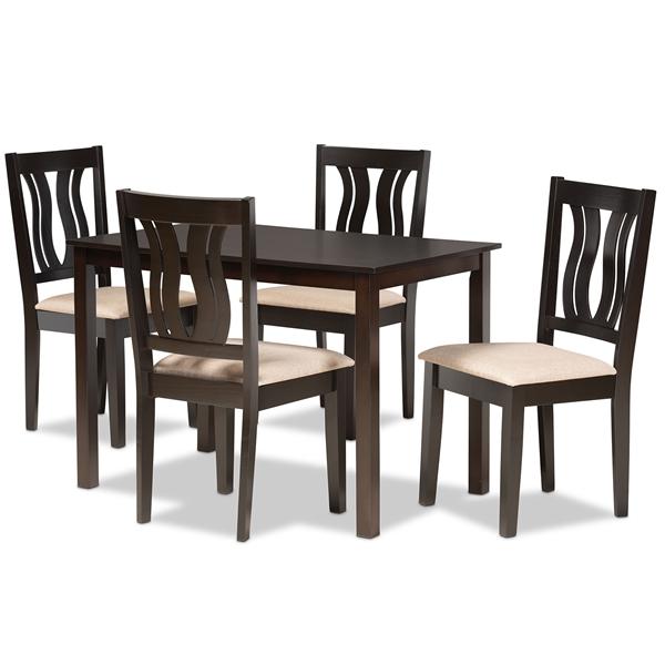 baxton studio Baxton Studio Fenton Modern and Contemporary Sand Fabric Upholstered and Dark Brown Finished Wood 5-Piece Dining Set