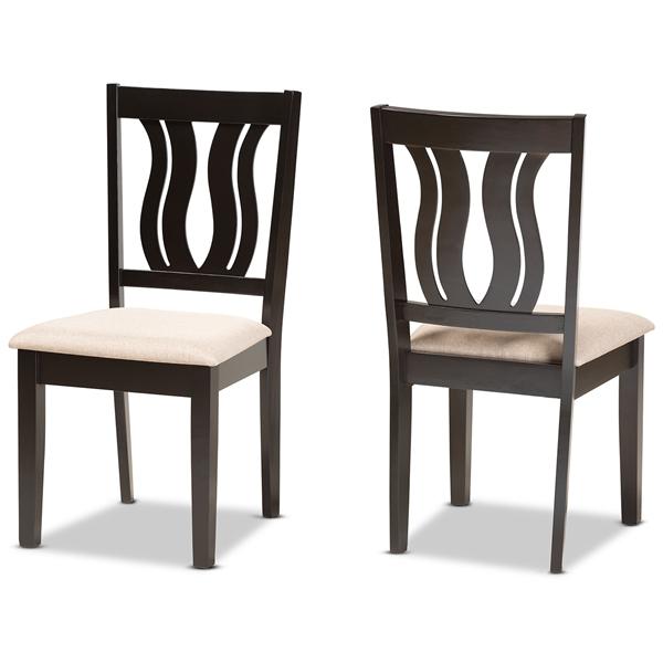 baxton studio Baxton Studio Fenton Modern and Contemporary Sand Fabric Upholstered and Dark Brown Finished Wood 2-Piece Dining Chair Set
