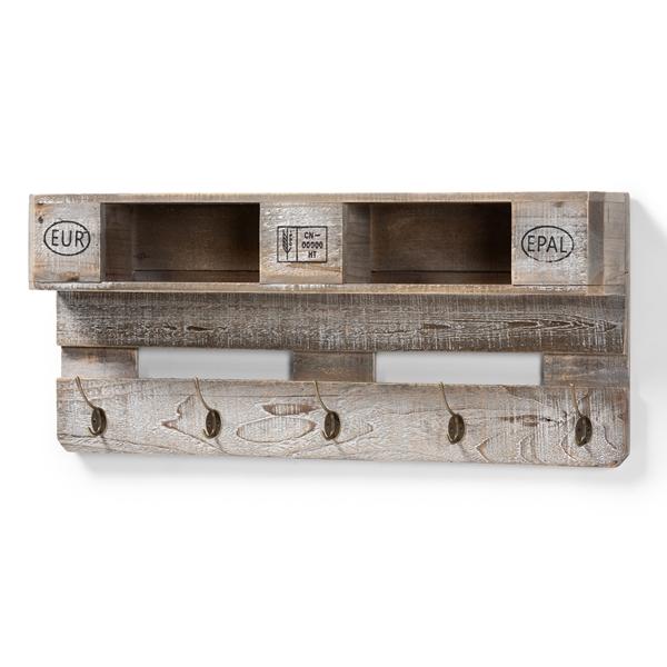 baxton studio Baxton Studio Ferguson Vintage Rustic Whitewashed Grey Oak Finished Wood Wall Mounted Coat Rack with Shelves