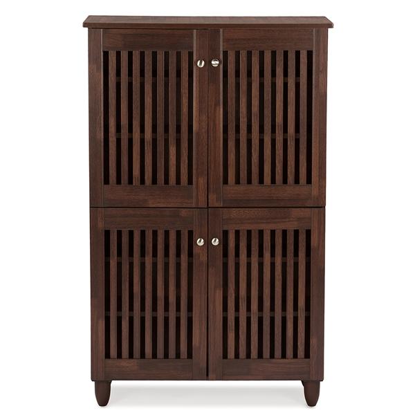baxton studio Baxton Studio Fernanda Modern and Contemporary 4-Door Oak Brown Wooden Entryway Shoes Storage Tall Cabinet
