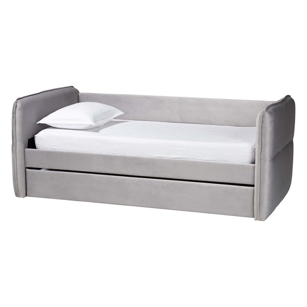 baxton studio Baxton Studio Finch Modern Light Grey Velvet Fabric Twin Size Daybed with Trundle