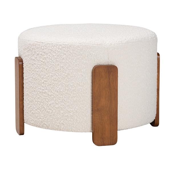 baxton studio Baxton Studio Finlay Modern Japandi Cream Boucle Fabric and Walnut Brown Finished Wood Ottoman Footstool