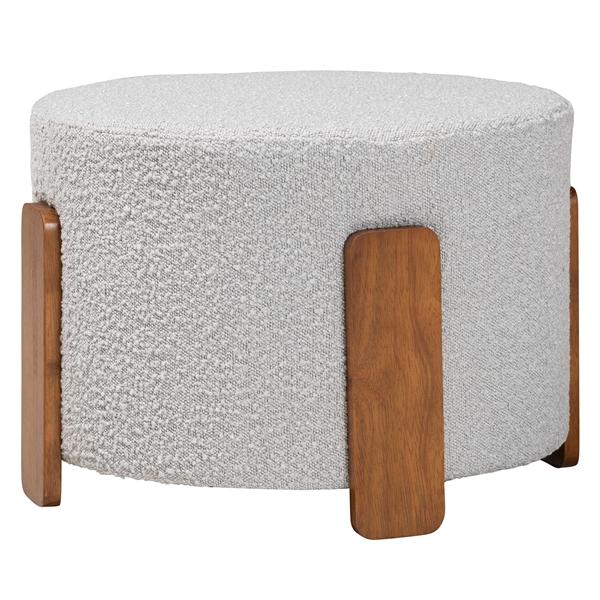 baxton studio Baxton Studio Finlay Modern Japandi Light Grey Boucle Fabric and Walnut Brown Finished Wood Ottoman Footstool