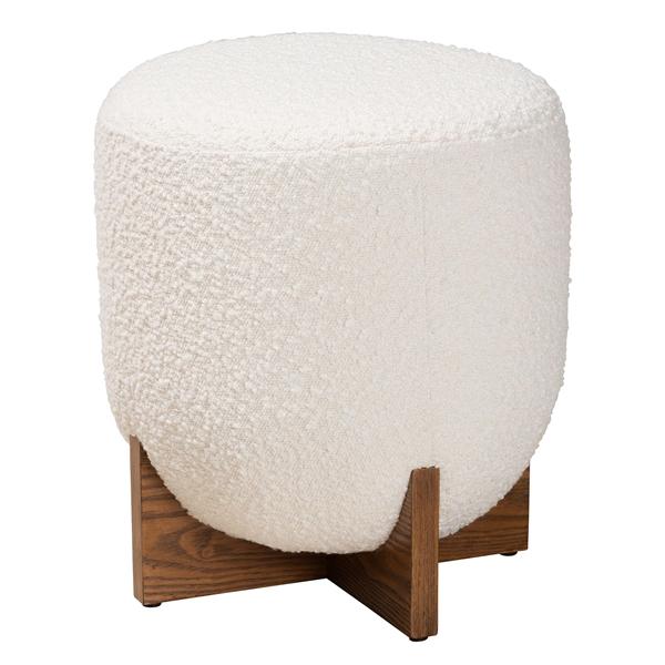 baxton studio Baxton Studio Fisk Japandi Cream Boucle Fabric and Walnut Brown Finished Wood Ottoman Footstool