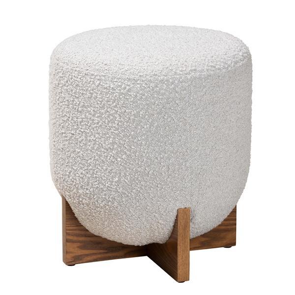baxton studio Baxton Studio Fisk Japandi Light Grey Boucle Fabric and Walnut Brown Finished Wood Ottoman Footstool
