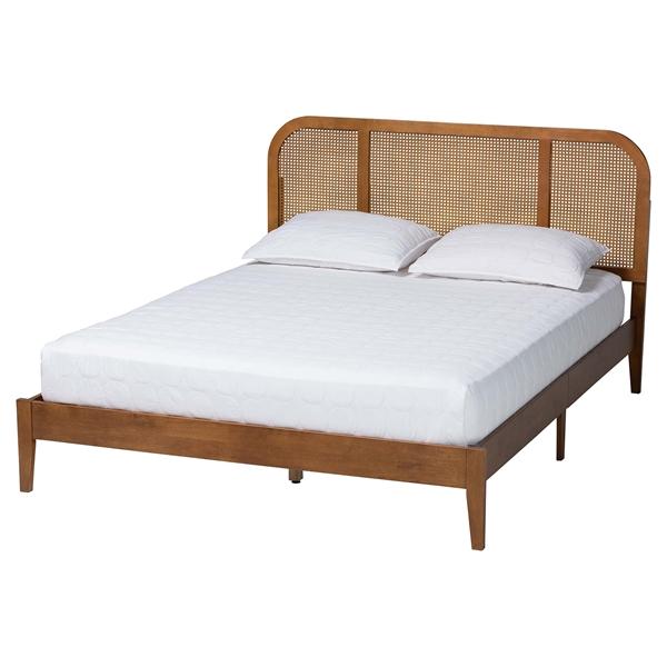 baxton studio Baxton Studio Fleur Mid-Century Woven Rattan Wood Queen Size Bed