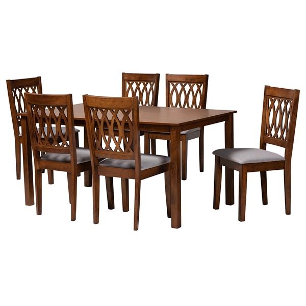 baxton studio Baxton Studio Florencia Modern Grey Fabric and Walnut Brown Finished Wood 7-Piece Dining Set