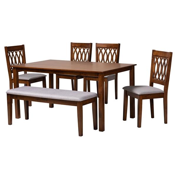baxton studio Baxton Studio Florencia Modern Grey Fabric and Walnut Brown Finished Wood 6-Piece Dining Set
