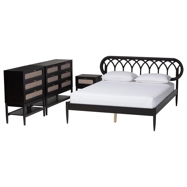 baxton studio Baxton Studio Florica Art Deco Black Wood Queen 4-Piece Bedroom Set