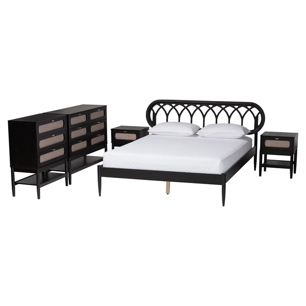 baxton studio Baxton Studio Florica Art Deco Black Wood Queen 5-Piece Bedroom Set