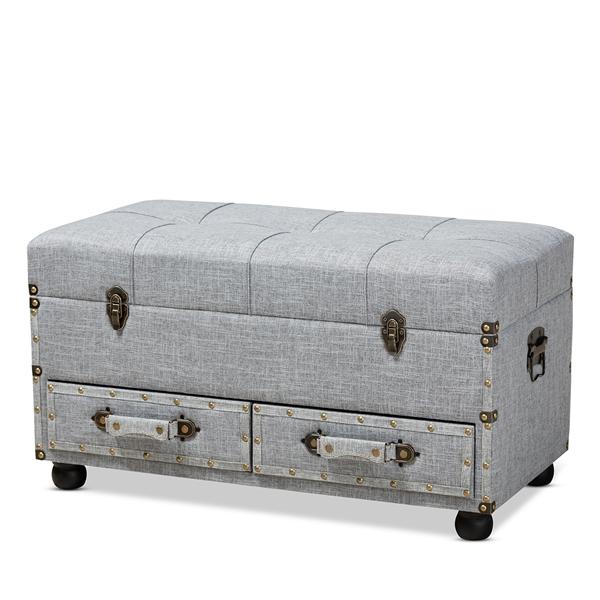 baxton studio Baxton Studio Flynn Modern Transitional Grey Fabric Upholstered 2-Drawer Storage Trunk Ottoman