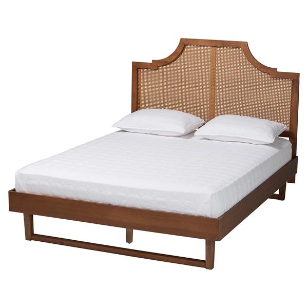 baxton studio Baxton Studio Francine Mid-Century Modern Ash Walnut Woven Rattan Queen Size Bed
